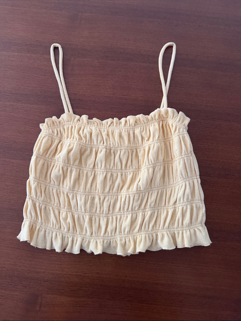 H&M Women’s Smocked Yellow Removable Spaghetti Strap Crop Top Small